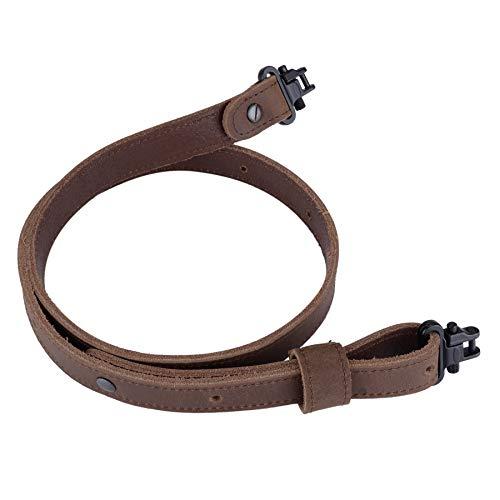 Raiseek Buffalo Hide Leather Rifle Gun Sling with Mil-Spec Swivels,Crazy Horse Brown Stitch,Vintage Rugged Gun Strap,1" Wide Black Screws