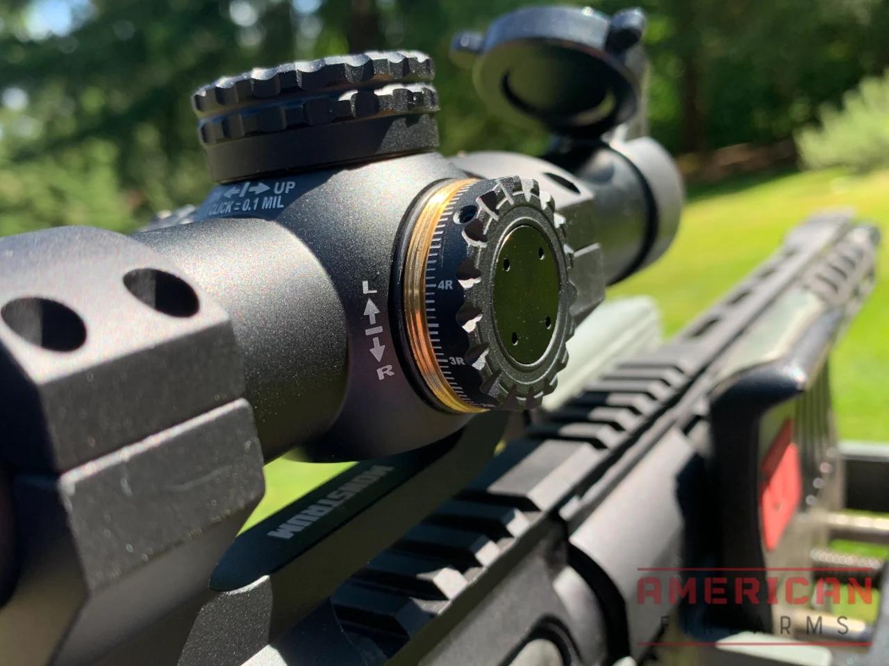 The turret caps are on par with scopes in this price range, and both Windage and Elevation adjustments are positive and offer an audible click.