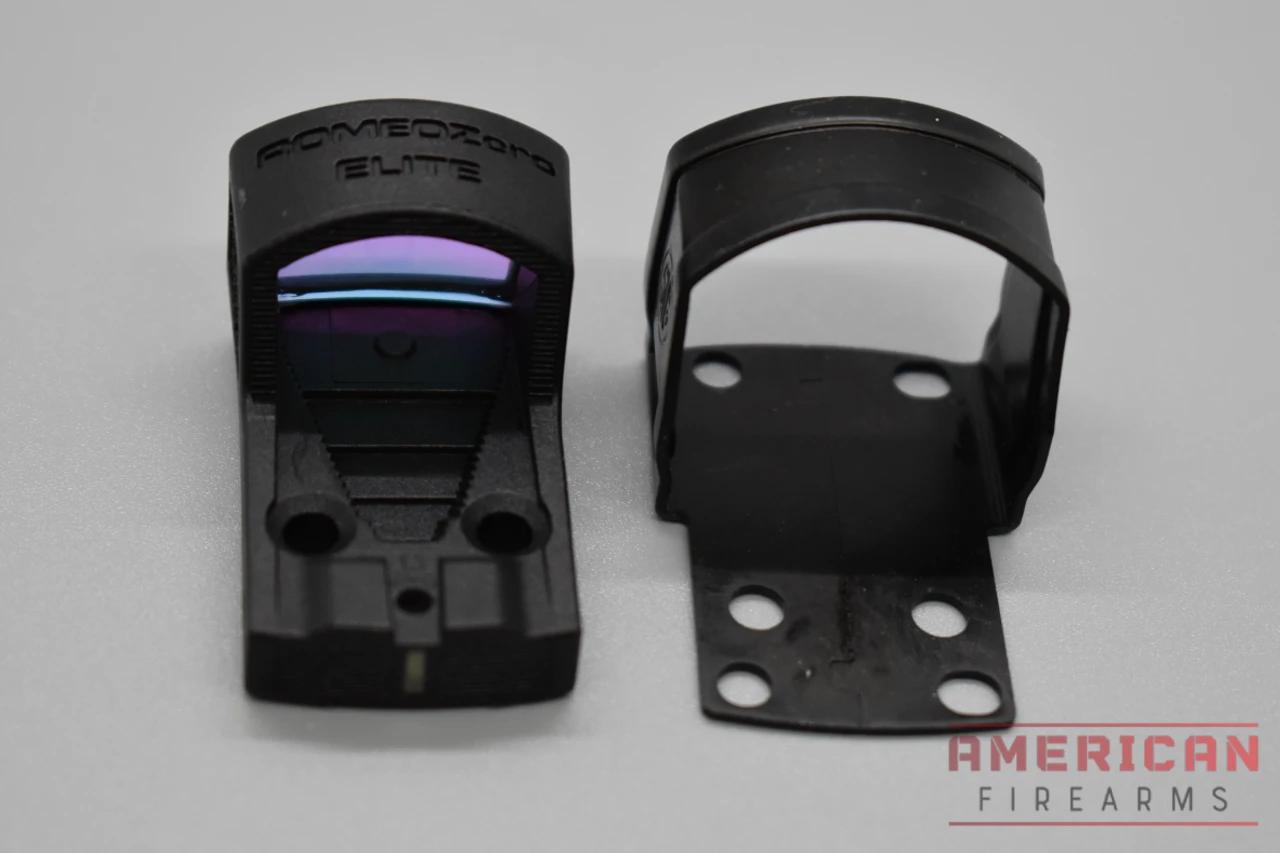 Sig Romeo Zero has a steel shroud that can be mounted seperatly rrom the optic, which adds some protection to the ultralight polymer housing of this red dot.