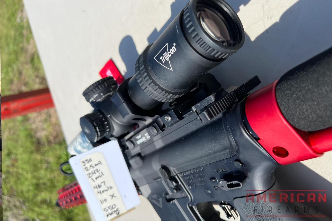 The Credo 1-8 is a first focal plane, has a red and green illuminated MRAD segmented circle, and is a 34mm tube with exposed locking adjusters