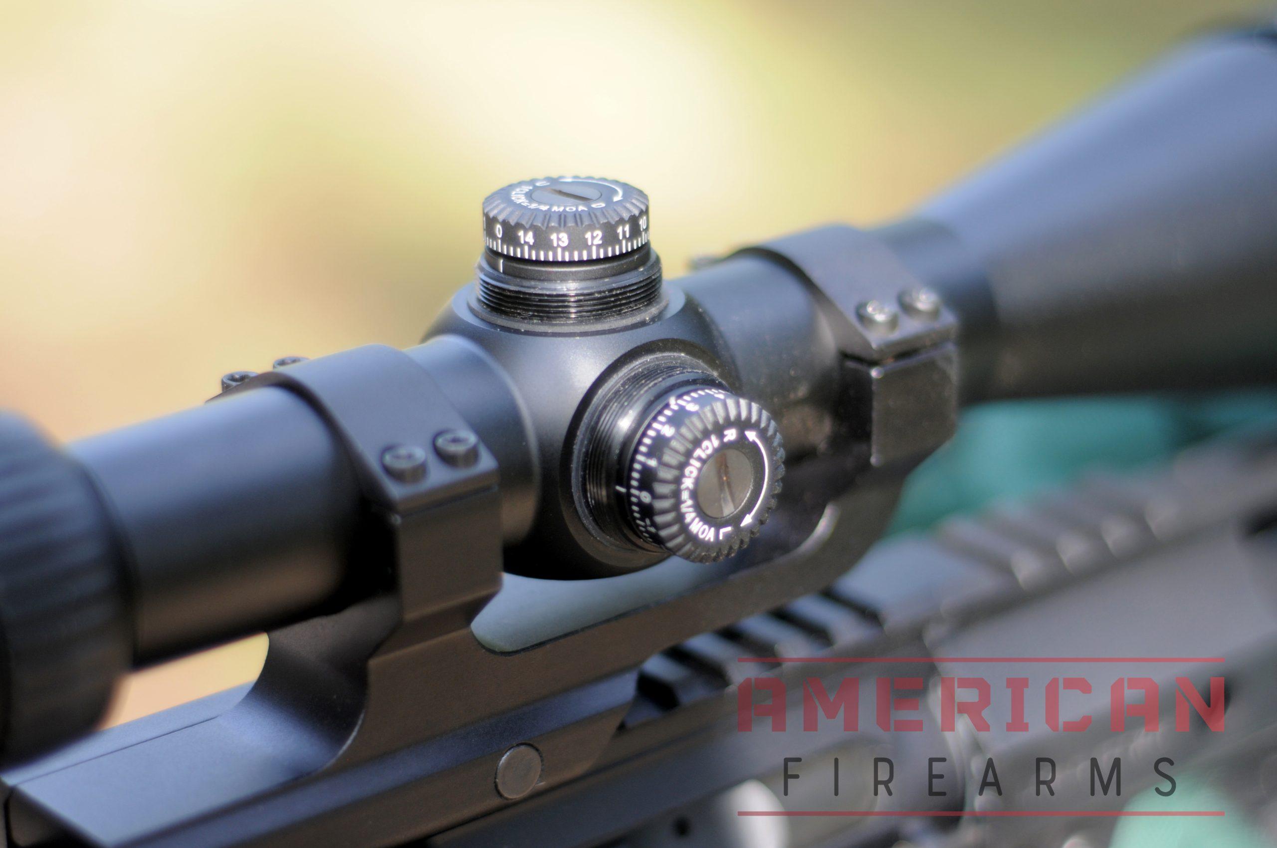 The Vortex CrossFire windage and elevation turrets gives you 1/4 MOA adjustments.