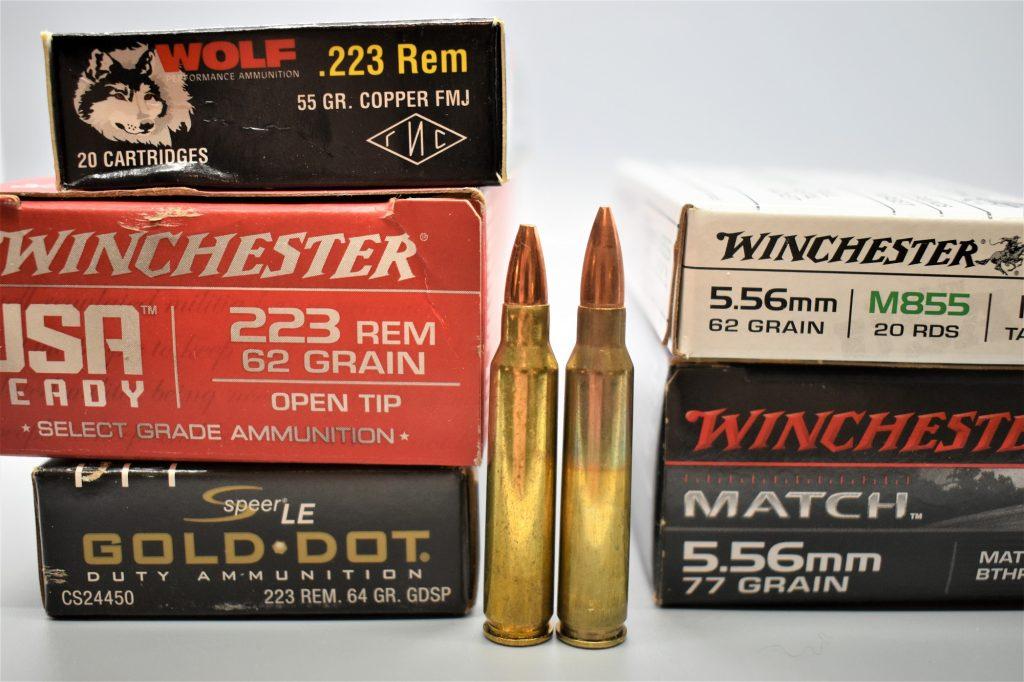 223 Rem (left) and 5.56 rounds (right) are similar but not interchangable.
