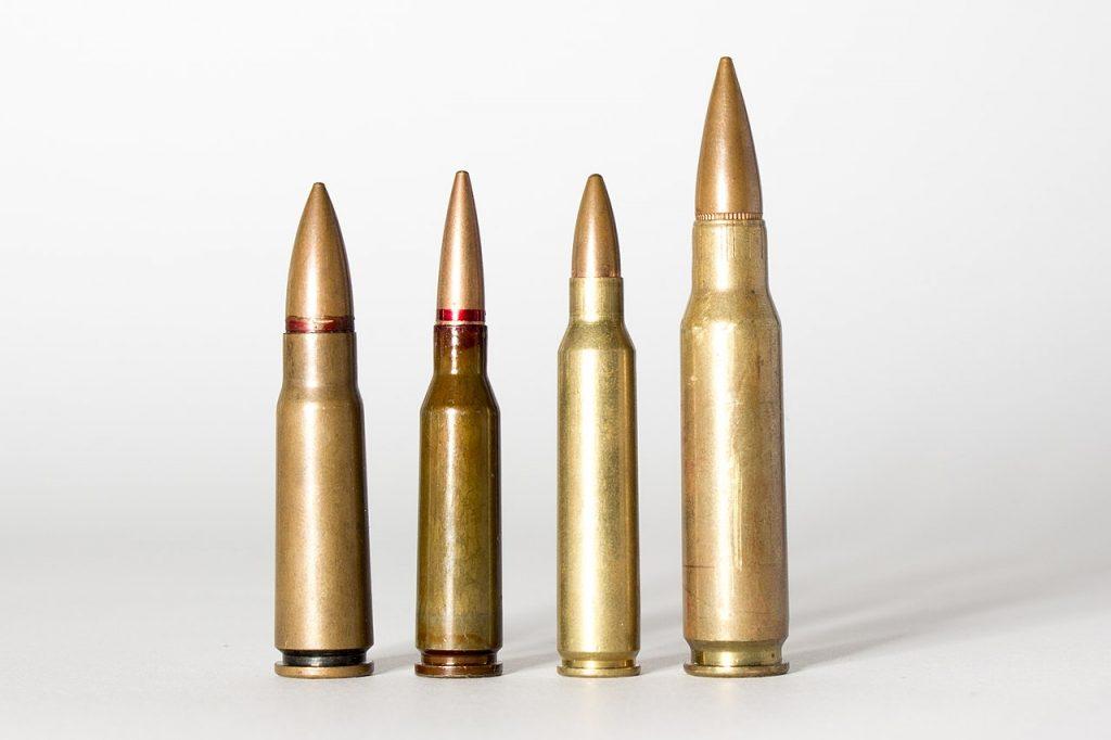 An intermediate cartridge comparison from left to right: 7.62x39mm, 5.45x39mm, 5.56x45mm and 7.62x51mm NATO