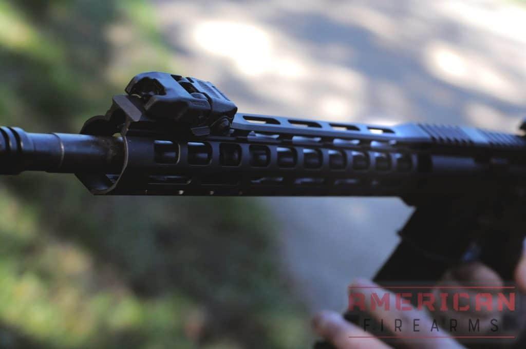 The lightweight handguard limits rail space, but makes the PA-15 feel light and agile in hand.
