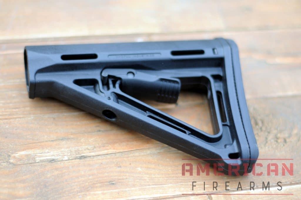 The Magpul Industries MOE Mil-Spec rifle stock is a simple beast, but gives you all the adjustment you need and optional cheek riser slots.