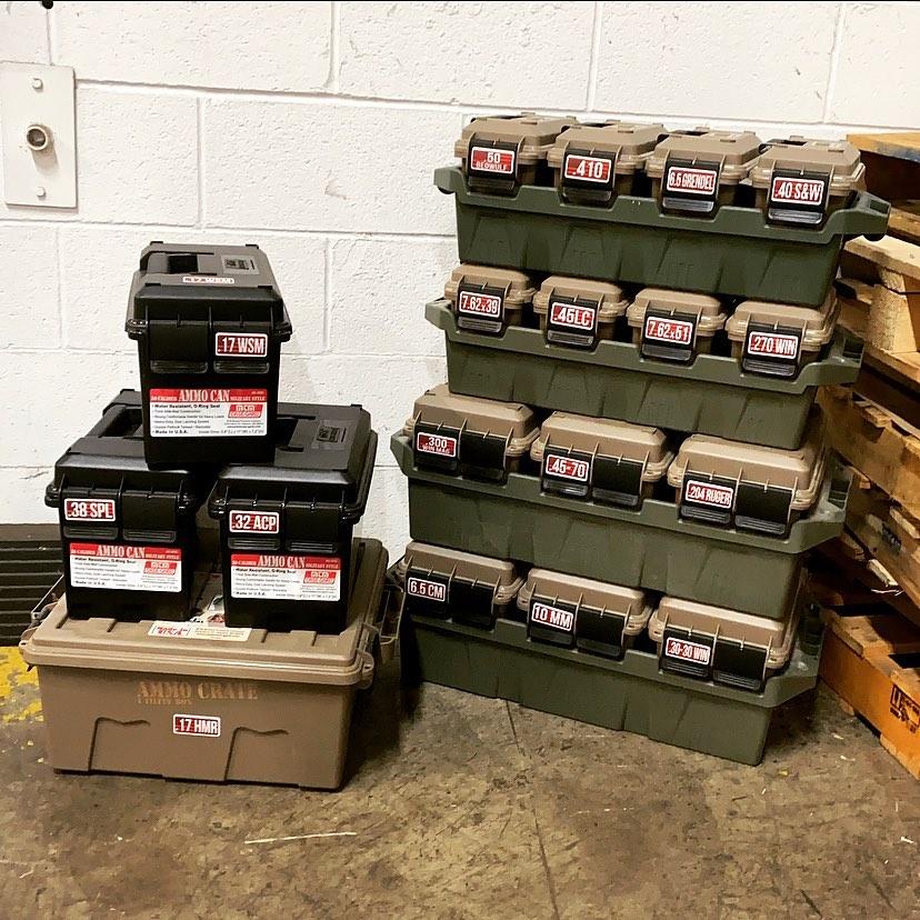 Ammo crates are inexpensive, stack easy, and travel well.