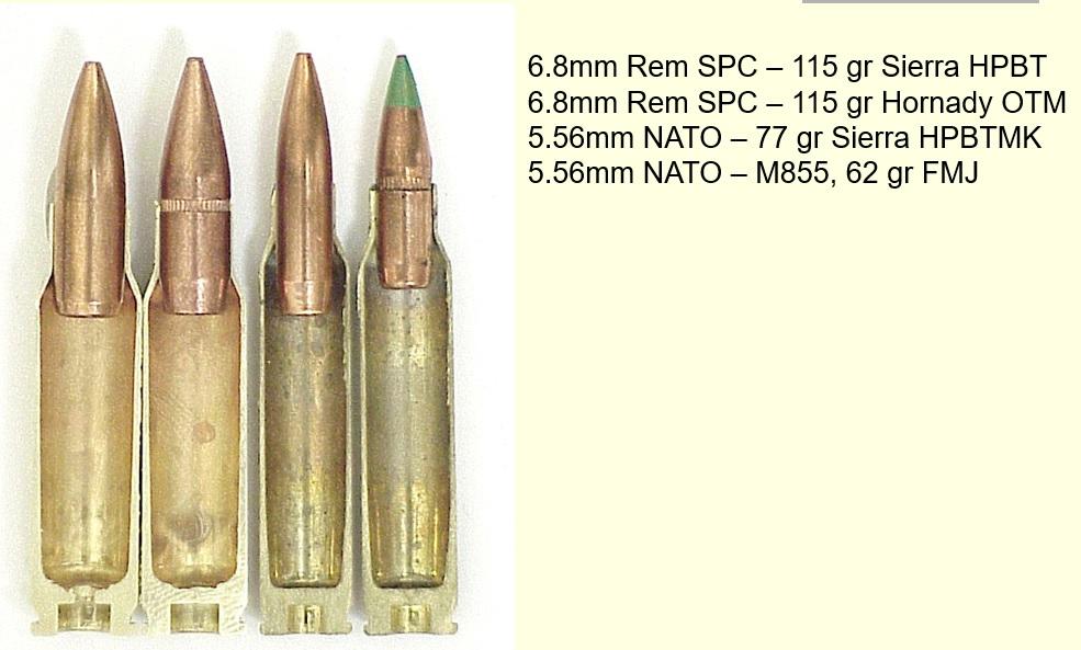 The early 6.8 compared to the 5.56. Via Remington circa 2004.