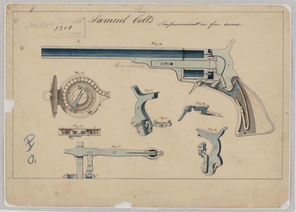 Samuel Colt revolver patent 1836 via NARA 102278478