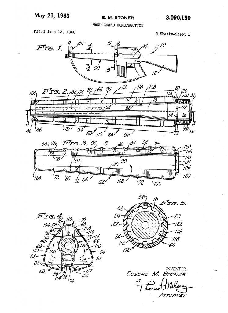 Eugene Stoner's 1963 AR-10 handguard patent drawings