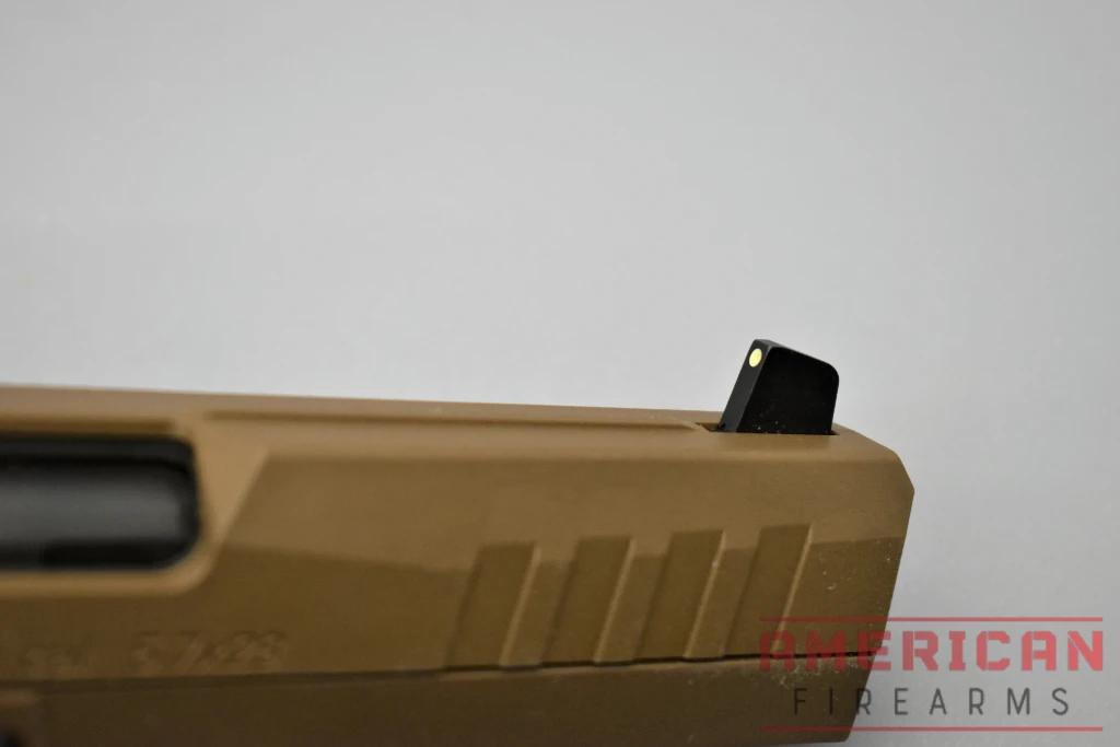 The standard factory sights on the pistol are suppressor height even though the barrel is neither extended nor threaded.This allows an easy lower third co-witness when a red dot optic is mounted.