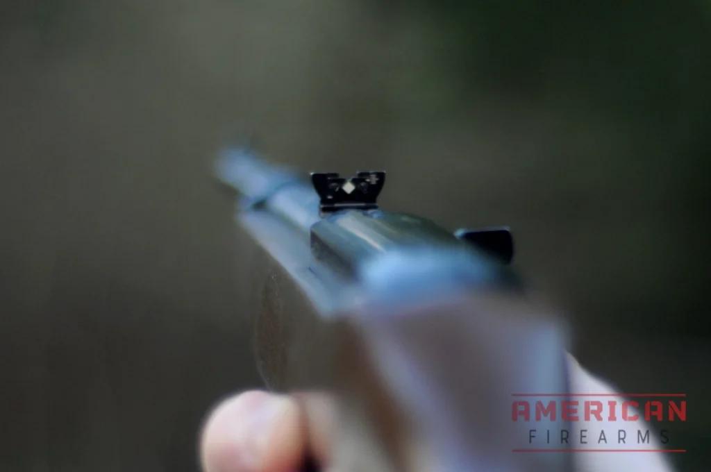 The simple bead front paired with the notched rear sight limits range, but if you're planning on doing much outside of a few hundered yards you're going to want a rifle with more power.