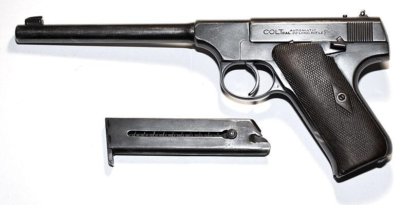 The first semi-auto pistol chambered for the humble little round to hit the commercial market was the Colt Woodsman in 1915. Image / Wikimedia Commons