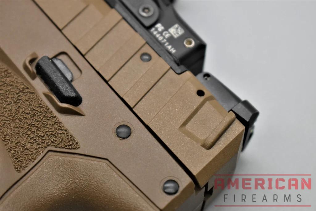 The FN Five-seveN rear slide has a couple notches that make manipulating the slide a breeze.