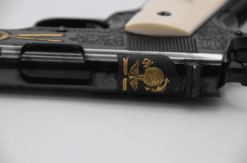 Personalized scrollwork and inlays by master engravers are an option.