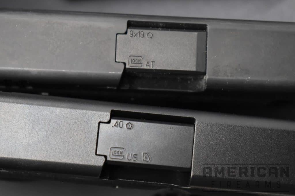 Two Glocks, two calibers. All modern firearms stamp or print the chamber size onto the weapon to eliminate confusion.