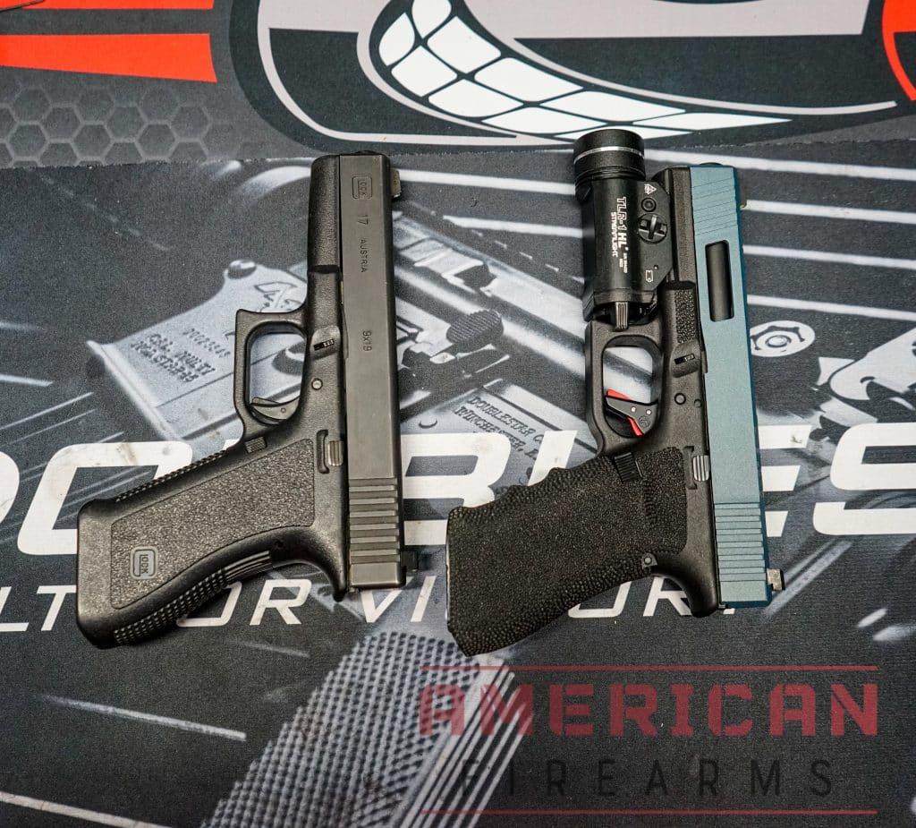 A Gen2 G17 (left) with more than 100,000 rounds through it compared to a (heavily modified) Gen4 (right). Both pistols will run any ammo and shoot all day.