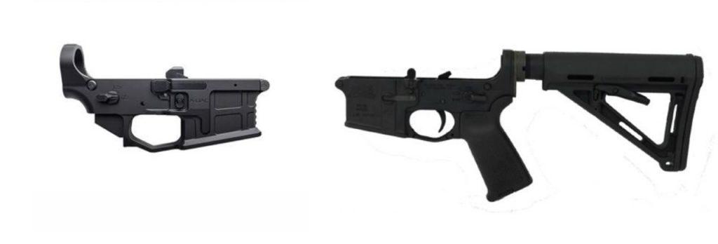 A stripped lower (right) vs a complete AR lower (left)