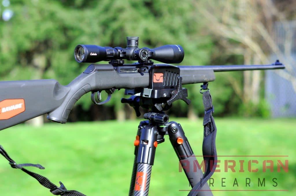 While there's not much recoil with any .22LR, the A22 is right at home in a tripod or stand, and the pistol grip uses a very natural angle that helps make it decidedly pointable.