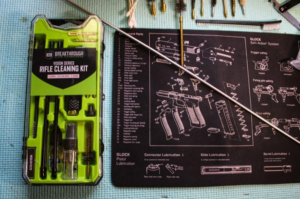 This rifle cleaning kit is a lot like a drill bit set, everything has its own place -- plus it closes and snaps shut to prevent the components from falling out.