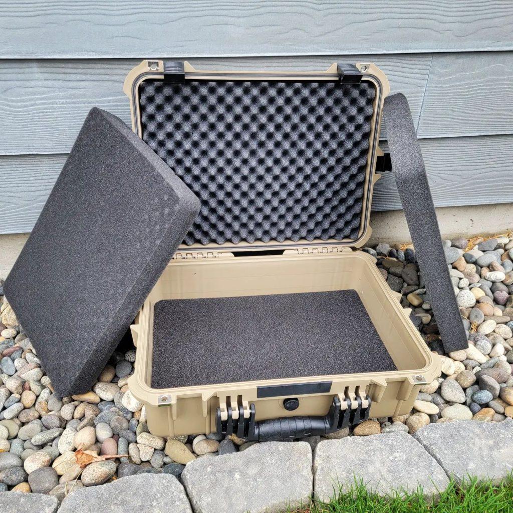 Eylar Tactical case with foam removed. You can see the sturdy hard sides, carry handle, and reinforced lock attachment points.