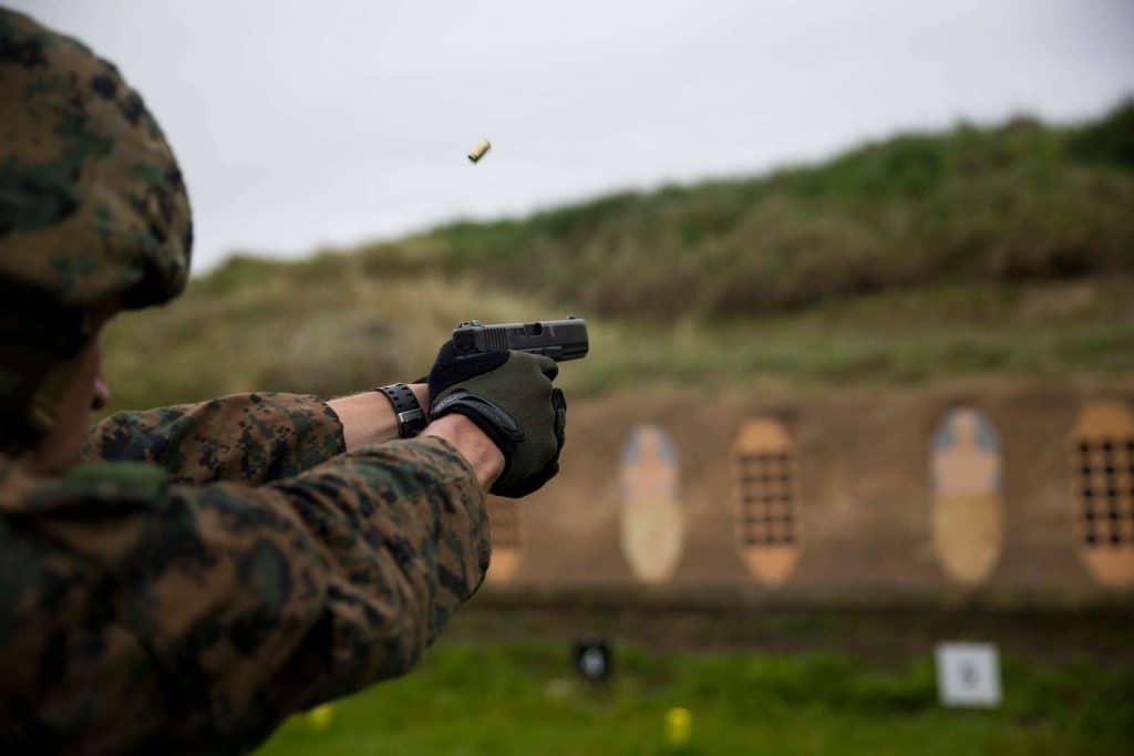 US Marine fires at targets with a Glock 19 pistol