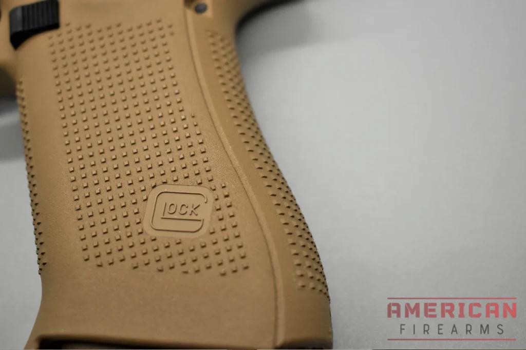 Glock 19X RTF grip stippling is a good balance between the "Grenade" texture on older Gen1/2/3 and all-too-abrasive RTF2. It also uses a 360-degree coverage for solid hand "stick".