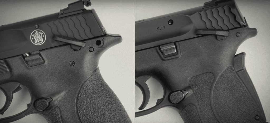 The EZ's grip safety (right) vs a non-grip safety M&P model