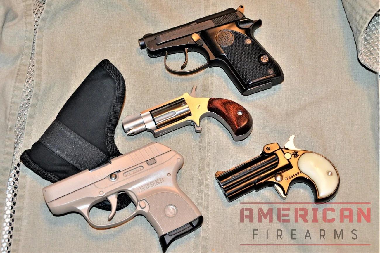 Pocket pistols come in lots of forms, like semi-autos. revolvers, and Derringers.