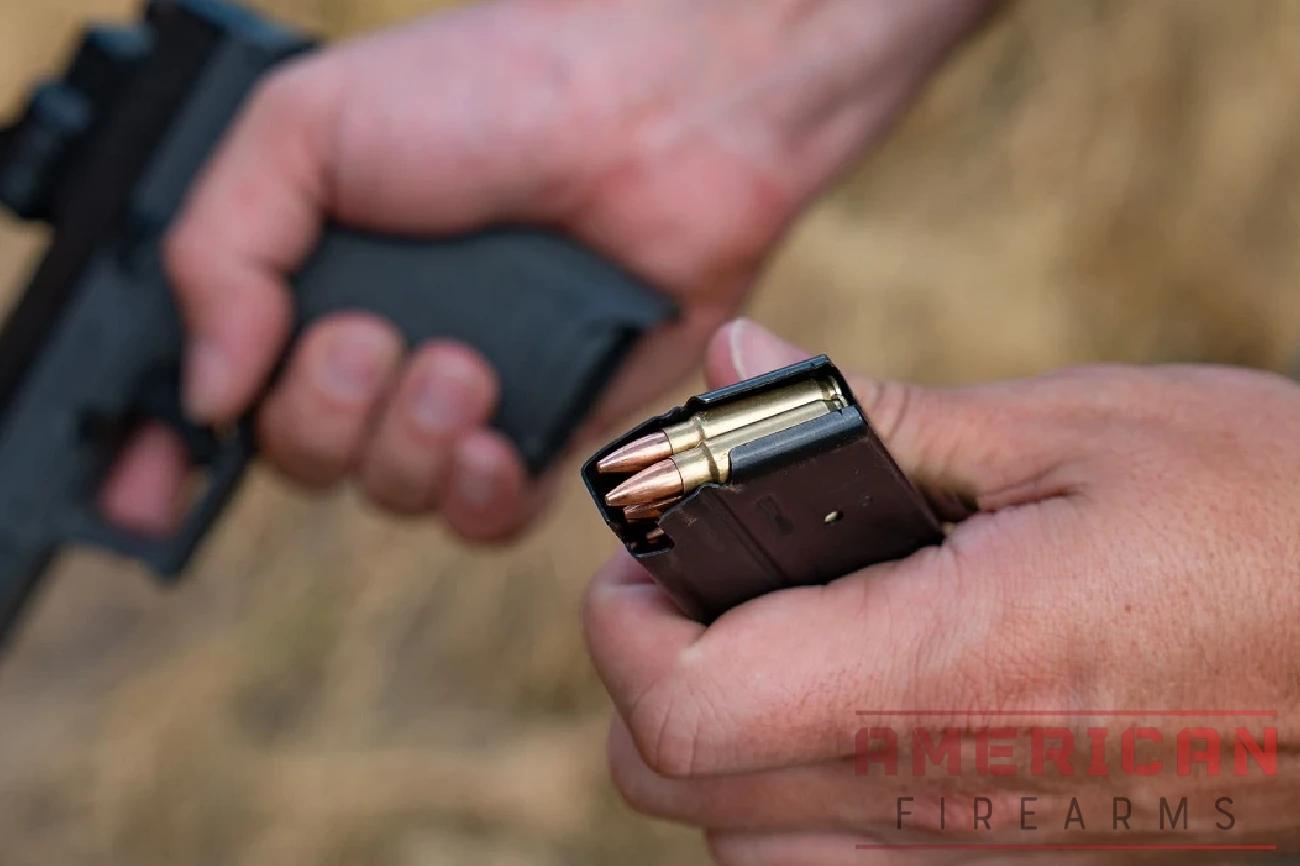 The cartridges are double stacked in the mag steel housing