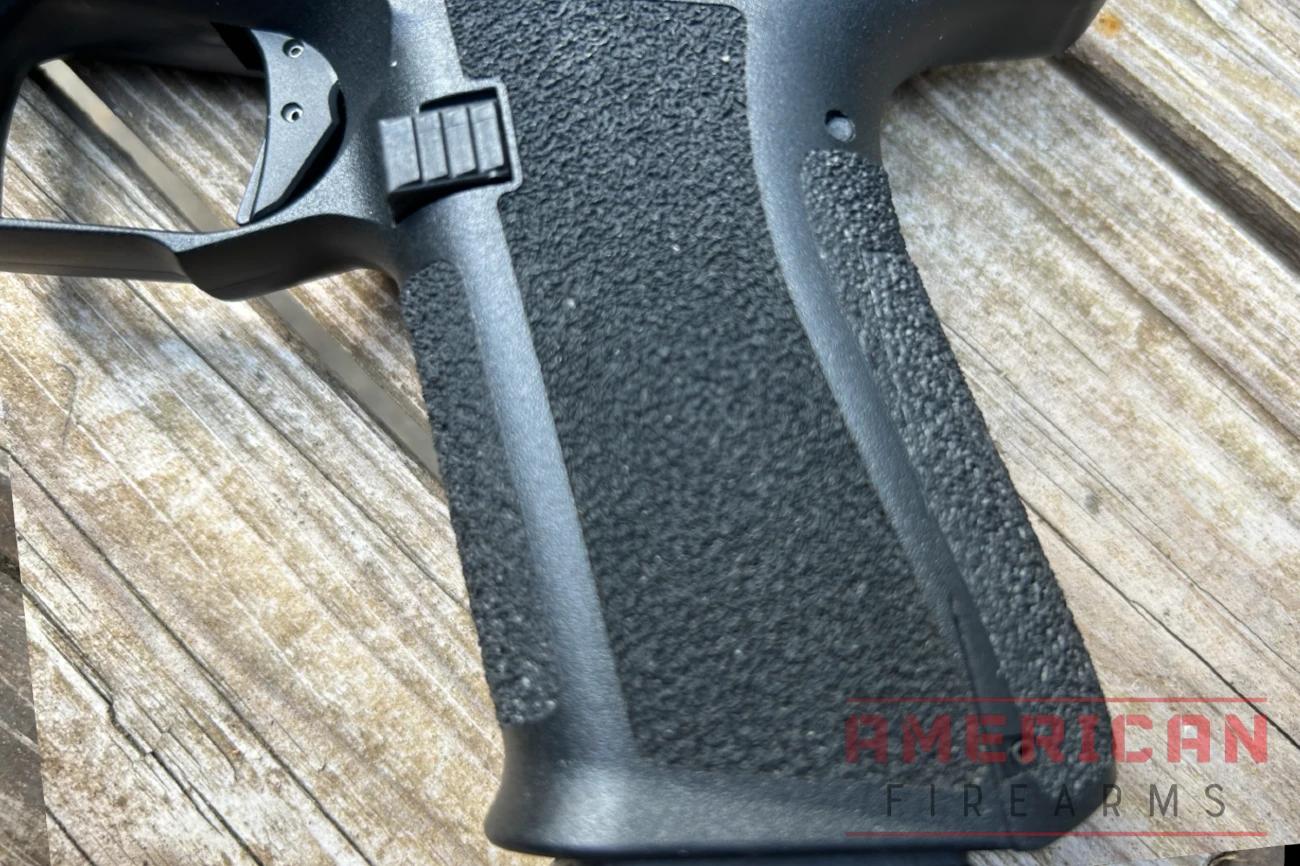 The grip texture feels good in the hand, but curiously the grip itself is as blocky as any run-of-the-mill Glock.