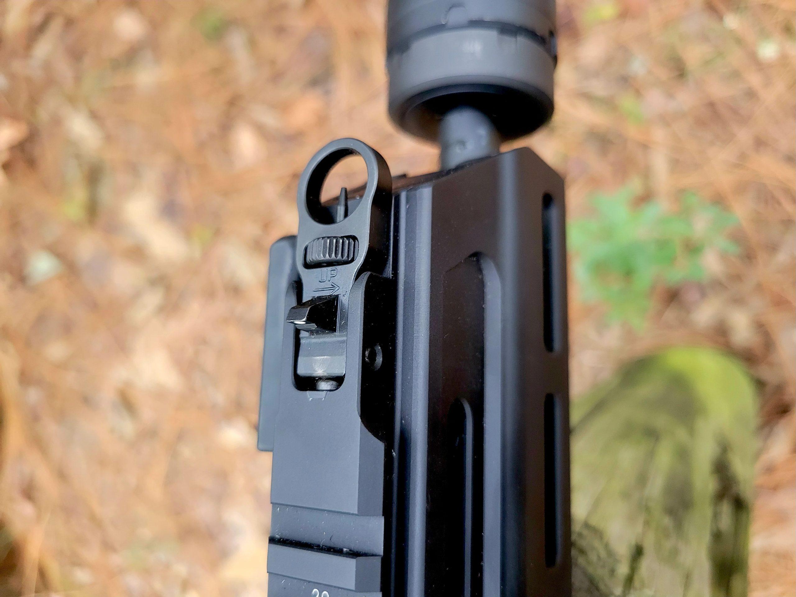 The folder front sight and white dot post.
