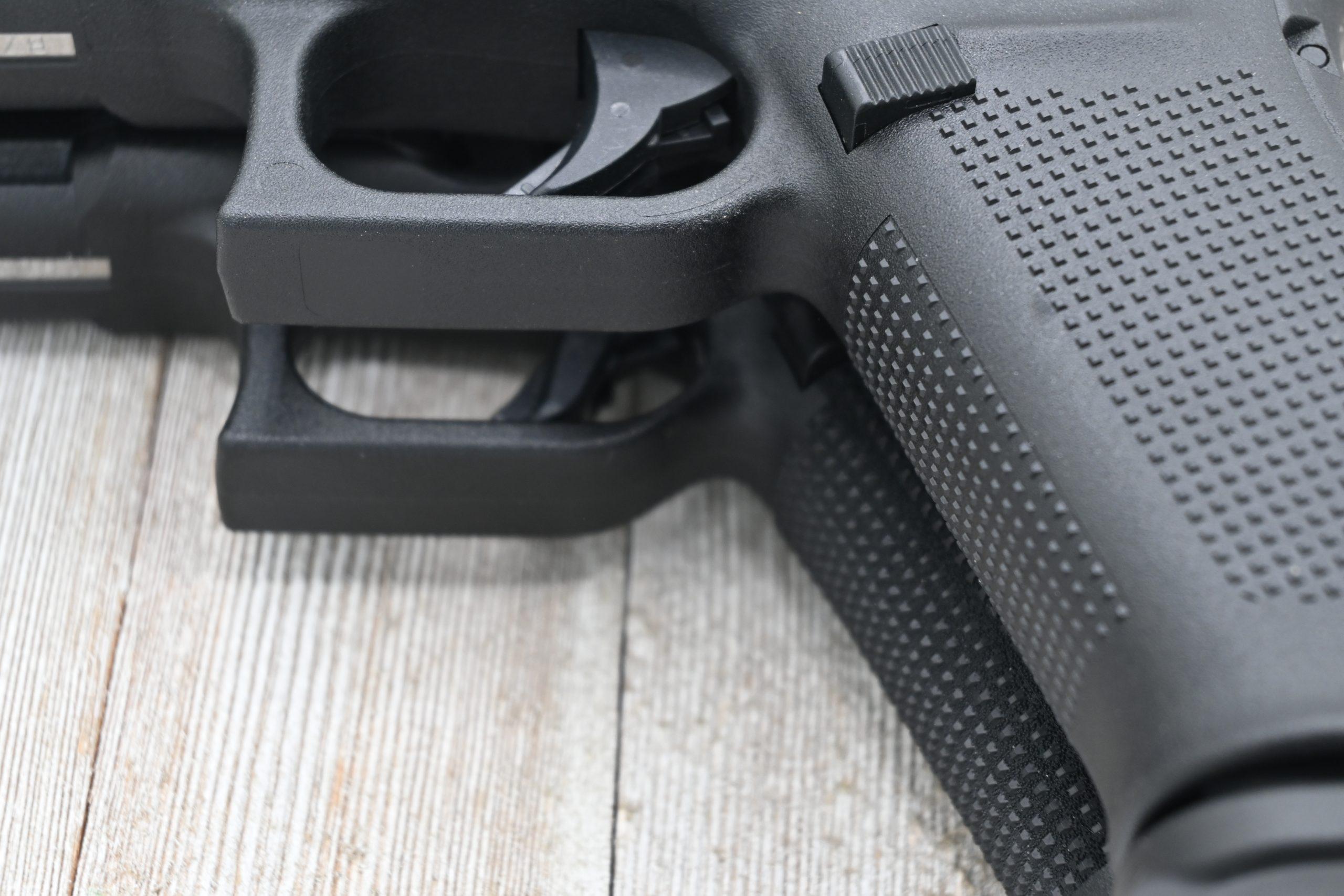 The Glock Gen 6 trigger guard has a much deeper undercut than any other generation (Gen 5 above Gen 6 below)