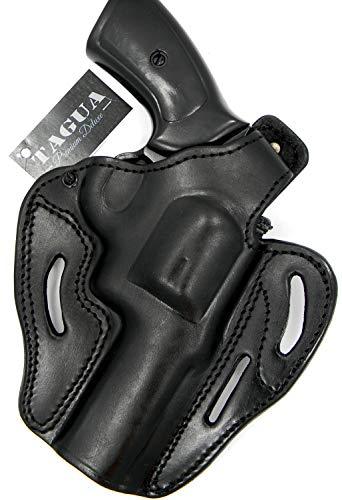 Premium Deluxe Right Hand OWB Thumb Break Belt Holster in Black Leather for Ruger GP100 Revolver 4.2"