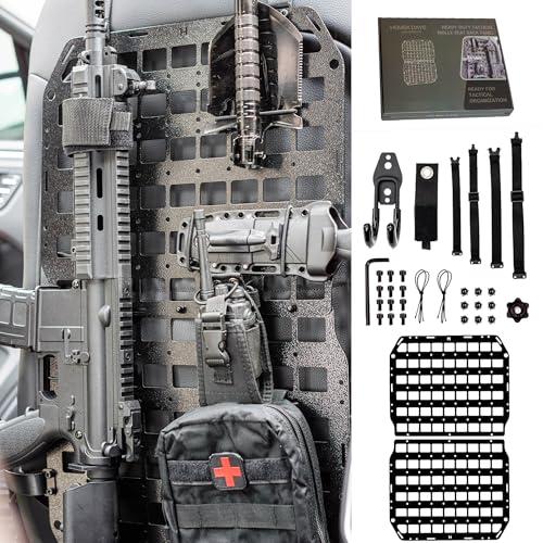 HEMSK DAYS MOLLE Seat Back Panel with No-Drill Strap Mount, 1-Seat Kit | 2 mm aluminum, two-piece panel, MOLLE/PALS compatible, vehicle gear organizer, pouches not included